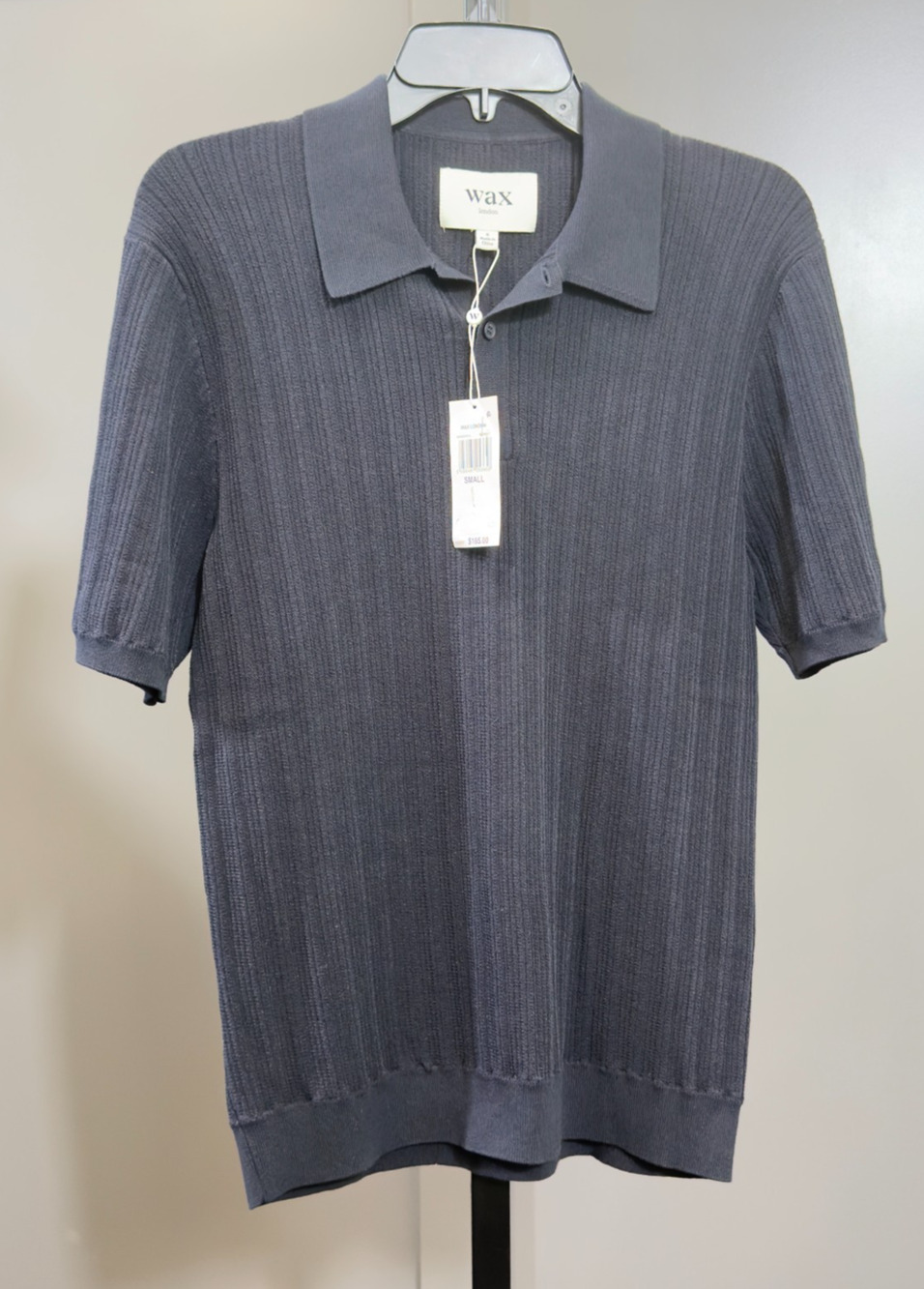 Wax London Naples Polo Ribbed Short Sleeve Midnight S NWT